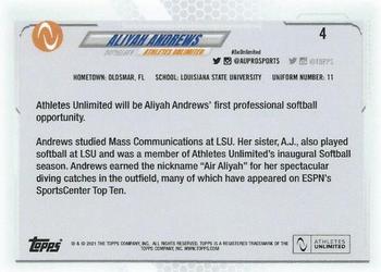 2021 Topps On-Demand Set #8 - Athletes Unlimited Softball #4 Aliyah Andrews Back